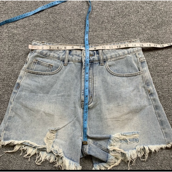 Cider Shorts Womens M Medium High Waisted Distressed Micro Denim Fringe Hem - Picture 3 of 10